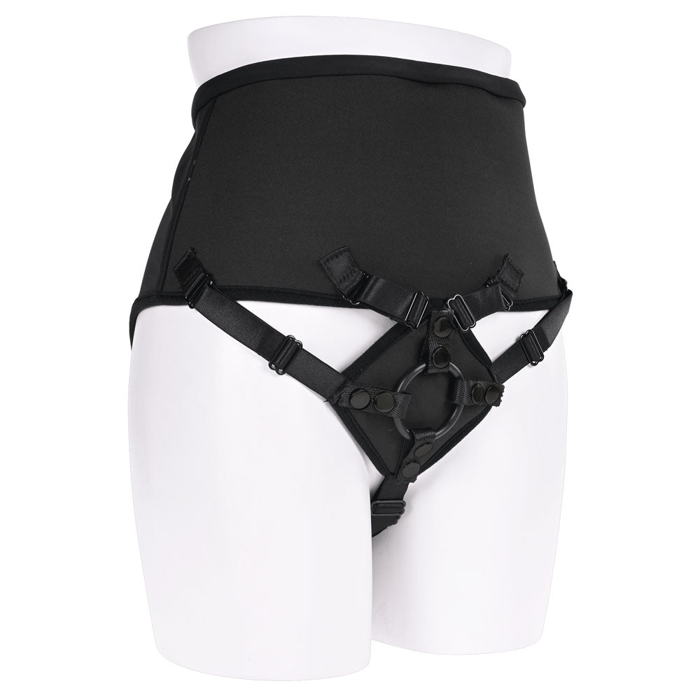 SPORTSHEETS High Waisted Corset Strap On - Black Adjustable Strap-On Harness (No Probe Included) - Naughty by Nature Adult Store