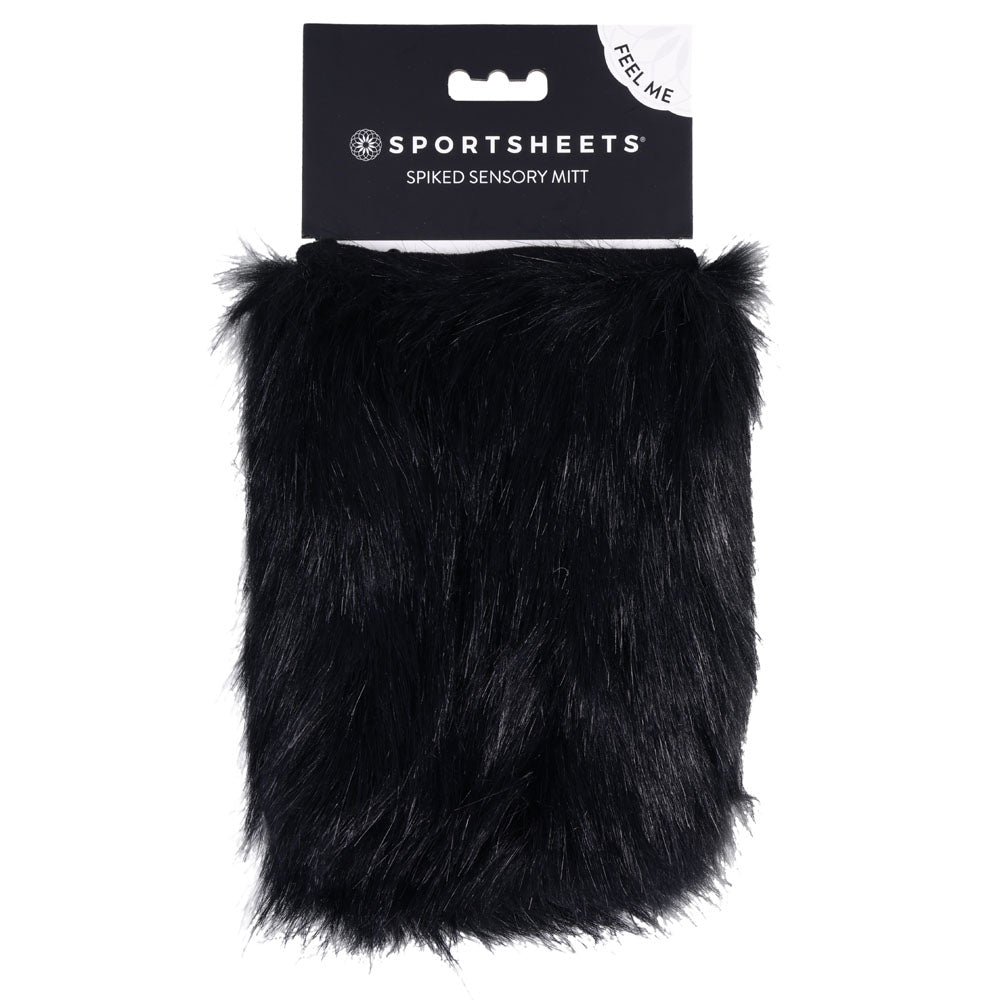 SPORTSHEETS Spiked Sensory Mitt - Black Furry Mitt with Spikes - Naughty by Nature Adult Store
