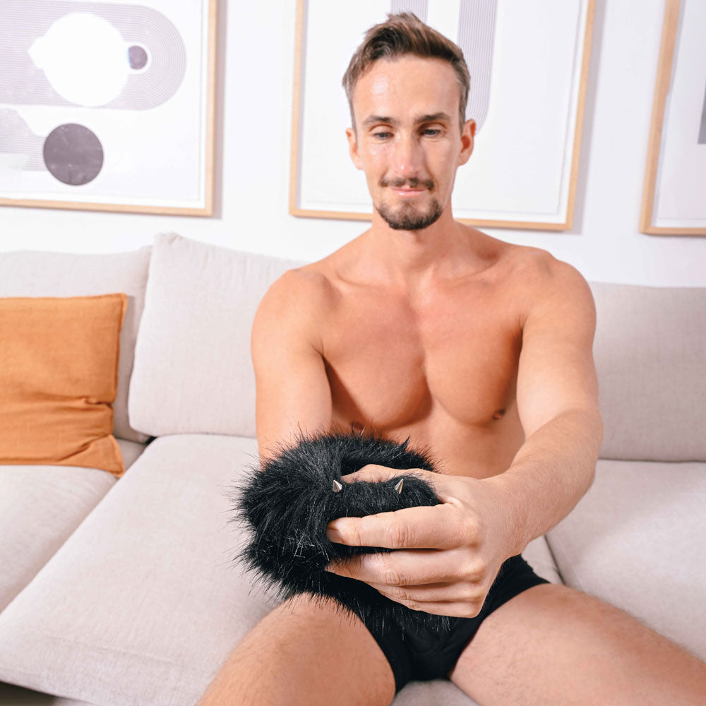 SPORTSHEETS Spiked Sensory Mitt - Black Furry Mitt with Spikes - Naughty by Nature Adult Store
