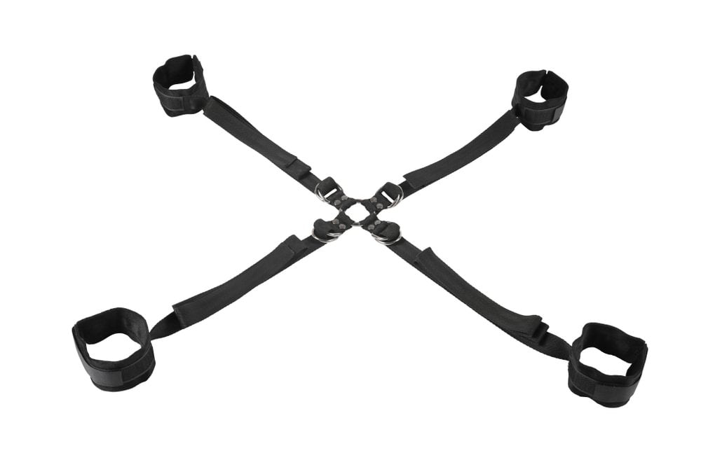 SPORTSHEETS Velvet Noir Adjustable Hog Tie & Cuff Set