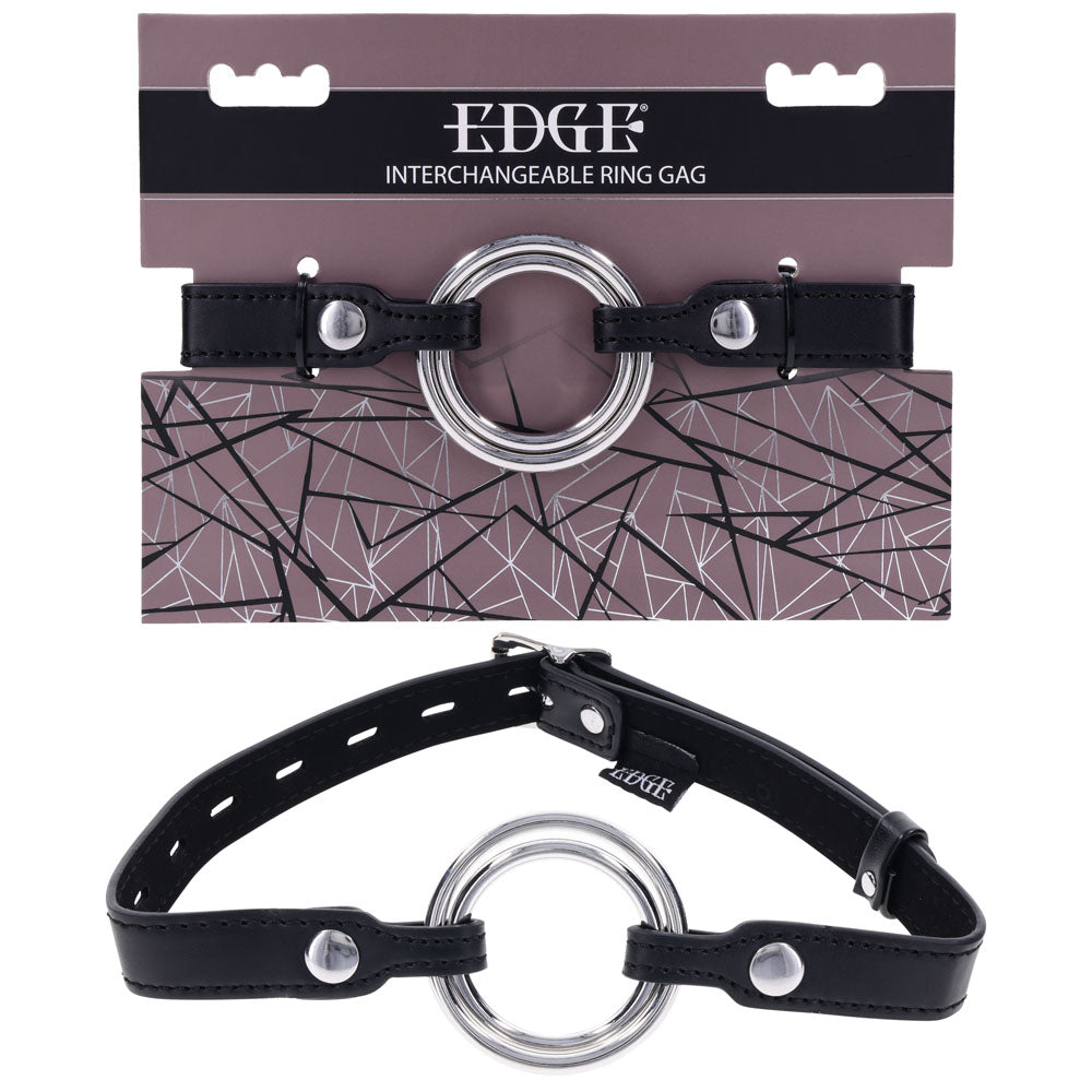 EDGE Interchangeable Ring Gag - Black Mouth Gag Restraint with 2 Interchangeable Pieces - Naughty by Nature Adult Store