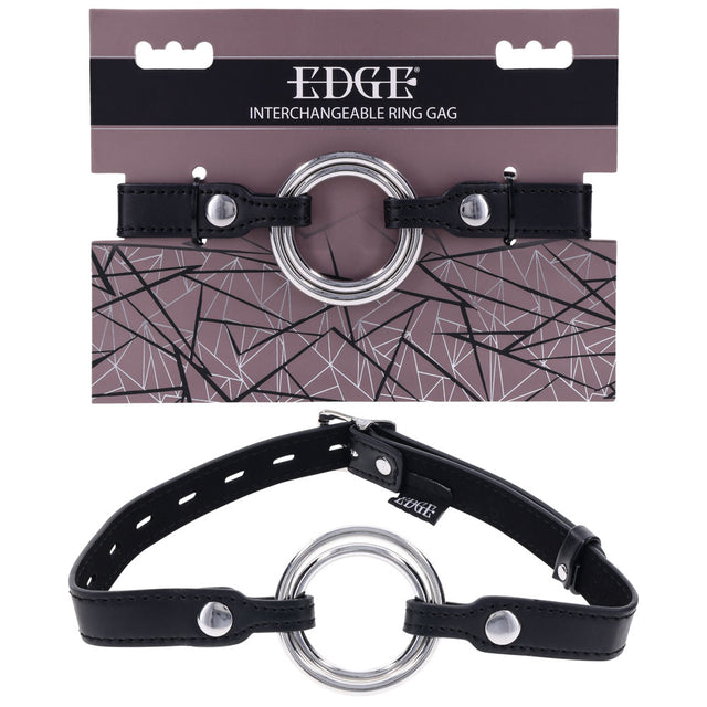 EDGE Interchangeable Ring Gag - Black Mouth Gag Restraint with 2 Interchangeable Pieces - Naughty by Nature Adult Store