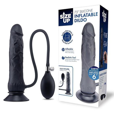 7.5 Inch Inflatable Dildo With Balls Black 20.3 Cm Inflatable Dong