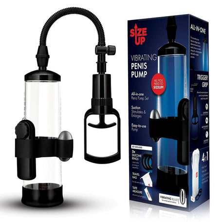 Size Up Vibrating Trigger Penis Pump - Clear Vibrating Penis Pump - Naughty by Nature Adult Store