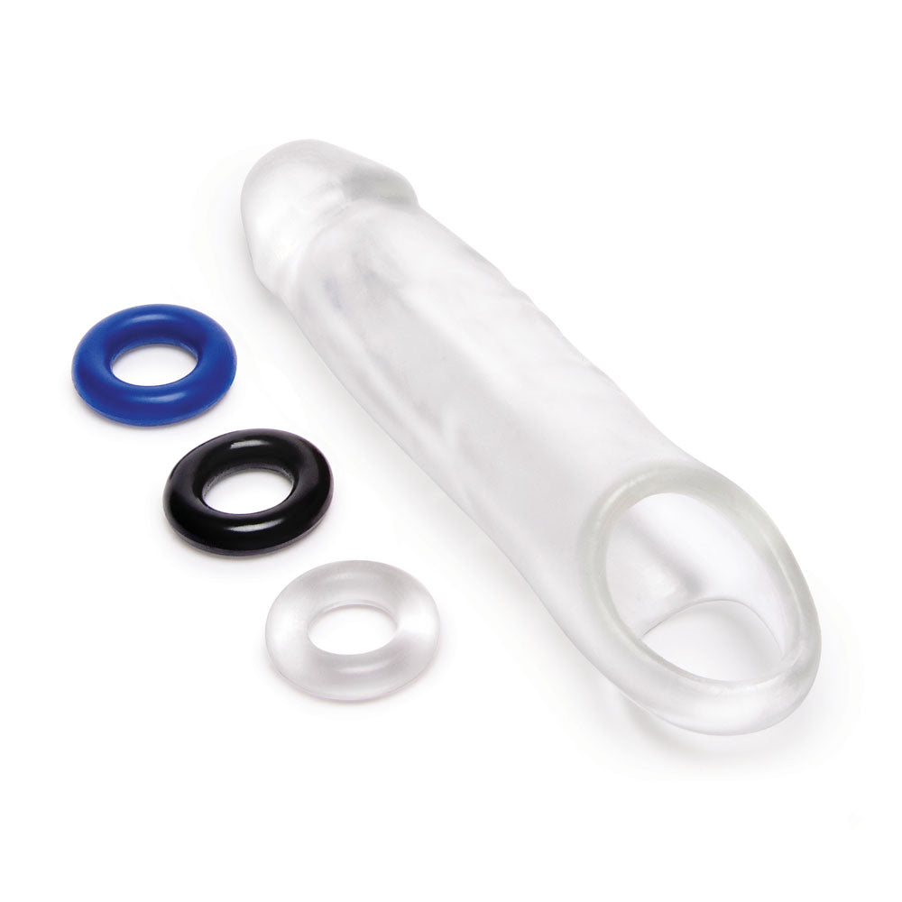Size Up 1 Inch See-Thru Penis Extender with Ball Loop - Clear 2.5 cm (1'') Penis Extension Sleeve - Naughty by Nature Adult Store