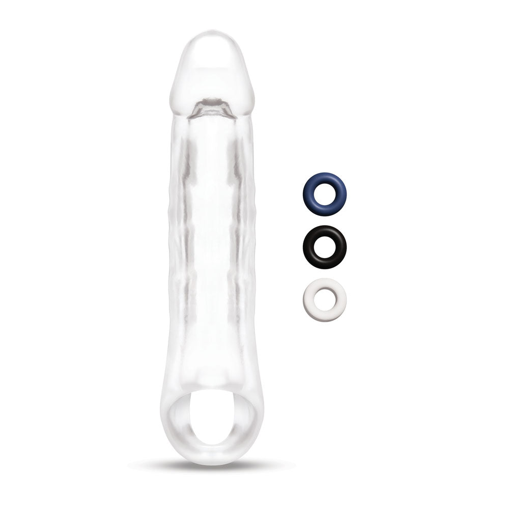 Size Up 2 Inch See-Thru Penis Extender with Ball Loop - Clear 5 cm (2'') Penis Extension Sleeve - Naughty by Nature Adult Store