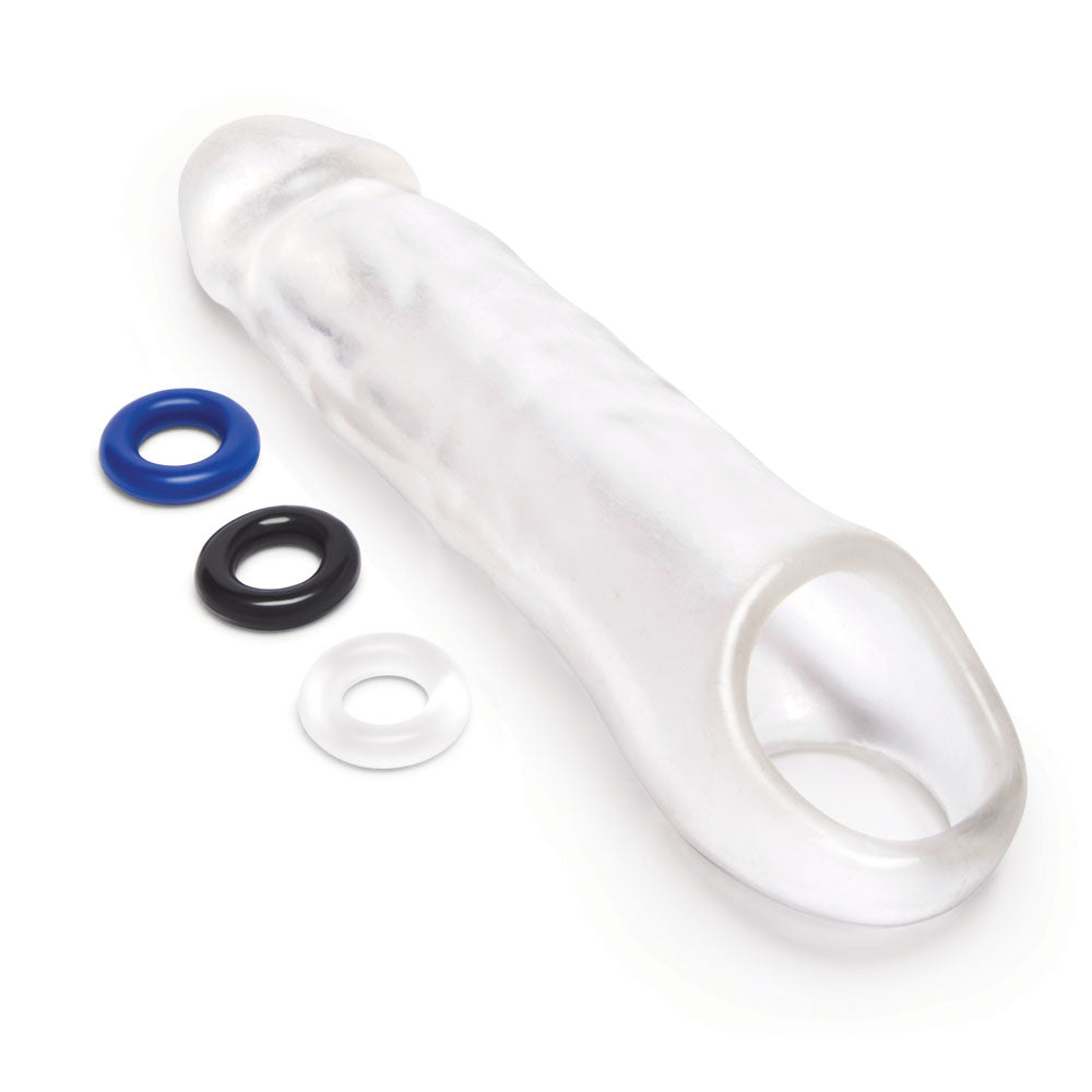 Size Up 3 Inch See-Thru Penis Extender with Ball Loop - Clear 7.6 cm (3'') Penis Extension Sleeve - Naughty by Nature Adult Store