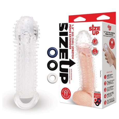 Size Up 1.5 Inch See-Thru Stretch Penis Extender - Clear 3.8 cm (1.5'') Penis Extension Sleeve - Naughty by Nature Adult Store