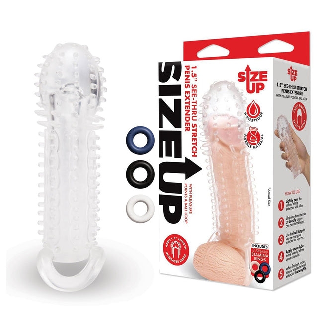 Size Up 1.5 Inch See-Thru Stretch Penis Extender - Clear 3.8 cm (1.5'') Penis Extension Sleeve - Naughty by Nature Adult Store