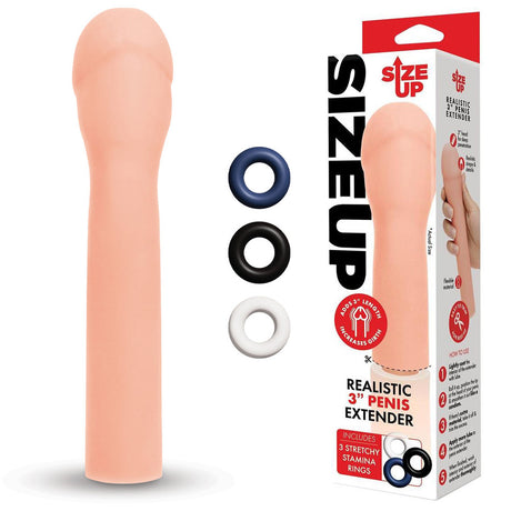 Size Up Realistic 3'' Penis Extender - Flesh 7.6 cm (3'') Penis Extension Sleeve - Naughty by Nature Adult Store