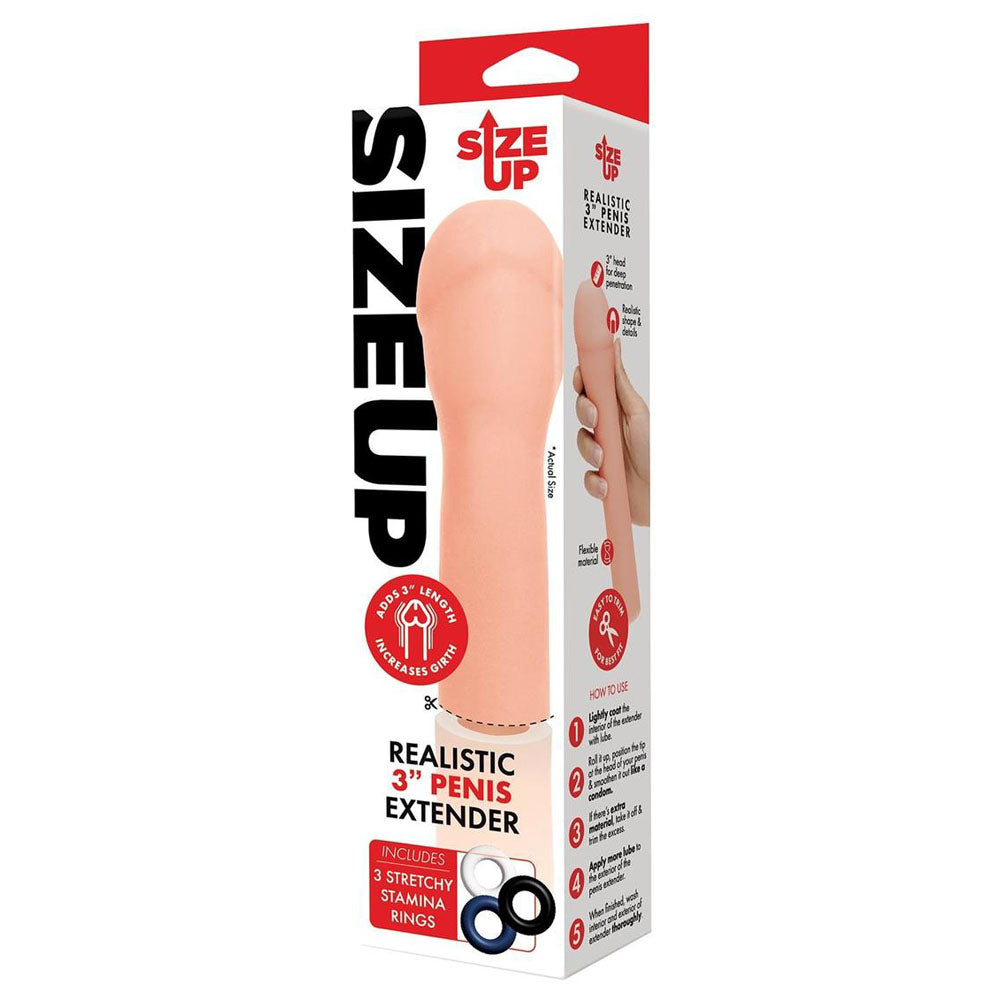 Size Up Realistic 3'' Penis Extender - Flesh 7.6 cm (3'') Penis Extension Sleeve - Naughty by Nature Adult Store
