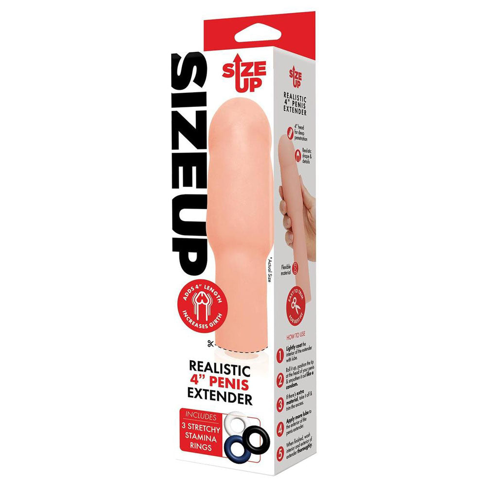 Size Up Realistic 4 Inch Penis Extender - Flesh 10.1 cm (4'') Penis Extension Sleeve - Naughty by Nature Adult Store