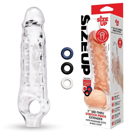 Size Up 1 Inch See-Thru Stretch Penis Extender - Clear 2.5 cm (1'') Penis Extension Sleeve - Naughty by Nature Adult Store
