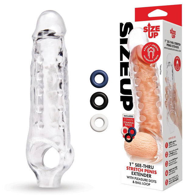 Size Up 1 Inch See-Thru Stretch Penis Extender - Clear 2.5 cm (1'') Penis Extension Sleeve - Naughty by Nature Adult Store