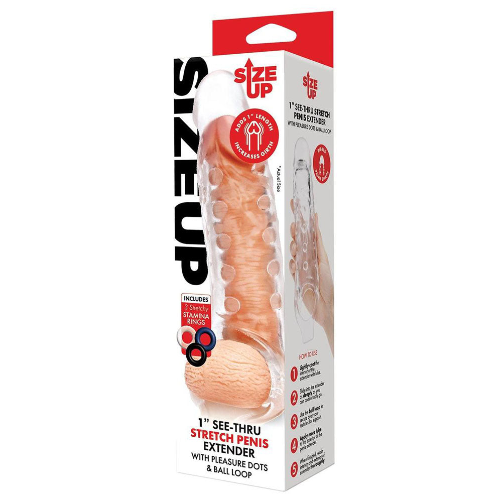 Size Up 1 Inch See-Thru Stretch Penis Extender - Clear 2.5 cm (1'') Penis Extension Sleeve - Naughty by Nature Adult Store