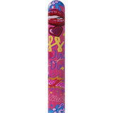 Pink toy with colorful graphics and text on a white background
