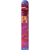 Pink toy with colorful graphics and text on a white background