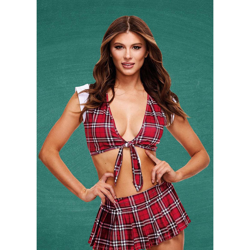 TEACHERS PET Schoolgirl Crop Top & Skirt - S/M - Red Tartan - S/M Size - Naughty by Nature Adult Store