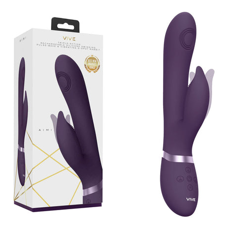 VIVE Aimi - Purple - Purple 22.3 cm USB Rechargeable Rabbit Vibrator - Naughty by Nature Adult Store
