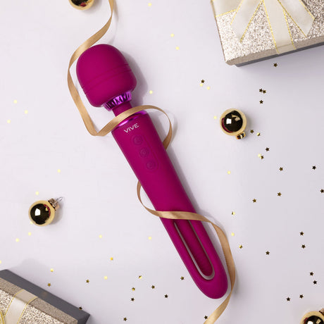 VIVE Kiku - Pink - Pink 25.2 cm USB Rechargeable Dual End Massage Wand with Flapping Tip - Naughty by Nature Adult Store