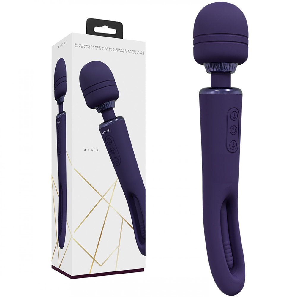 VIVE Kiku - Purple - Purple 25.2 cm USB Rechargeable Dual End Massage Wand with Flapping Tip - Naughty by Nature Adult Store