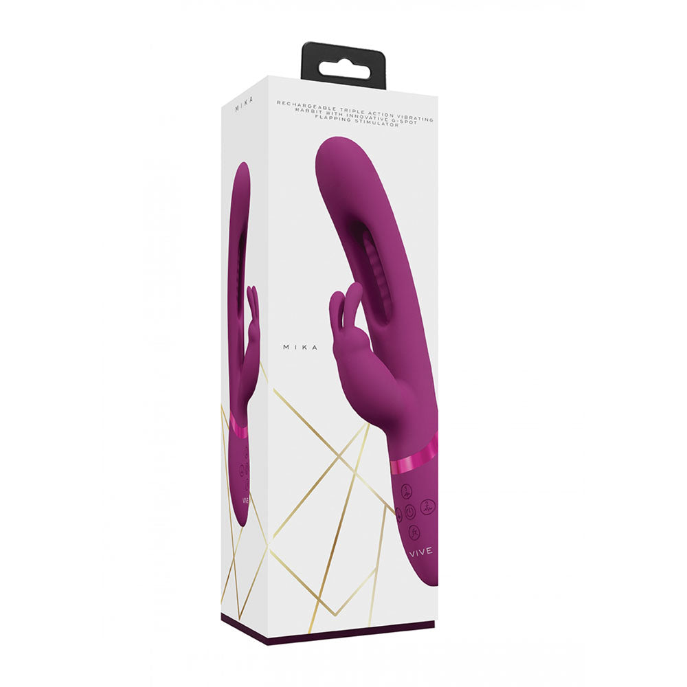 VIVE Mika - Pink - Pink 23.2 cm USB Rechargeable Rabbit Vibrator with Flapping Shaft - Naughty by Nature Adult Store