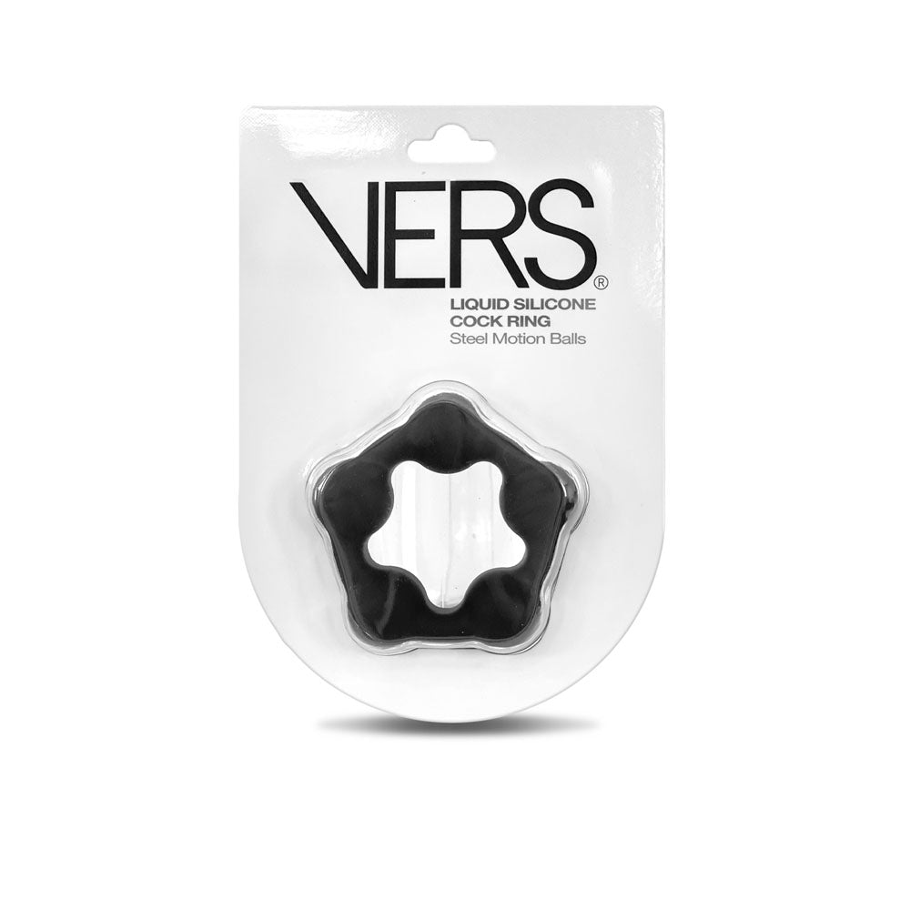 VERS Liquid Silicone Steel Motion C-Ring - Black Cock Ring with Steel Motion Balls - Naughty by Nature Adult Store