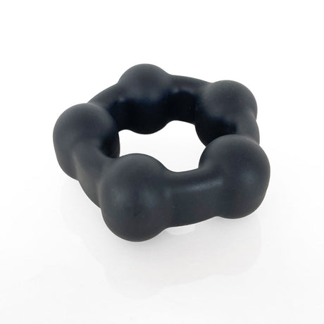 VERS Liquid Silicone Steel Motion C-Ring - Black Cock Ring with Steel Motion Balls - Naughty by Nature Adult Store