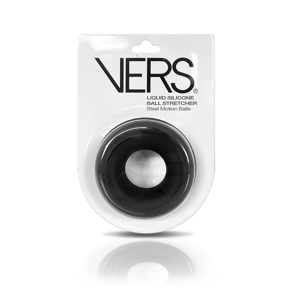VERS Liquid Silicone Steel Motion Ball Stretcher - Black Ball Stretcher Ring with Steel Motion Balls - Naughty by Nature Adult Store