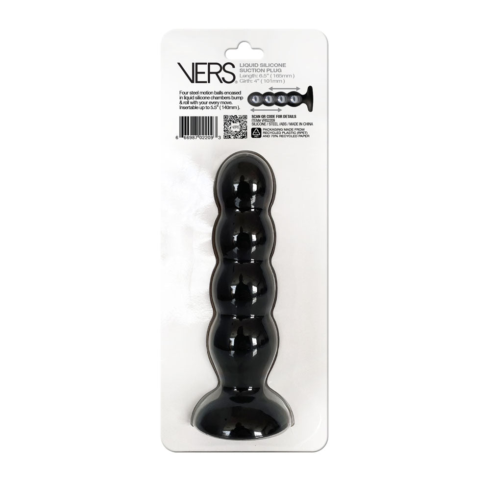 VERS Liquid Silicone Suction Plug - Black 16.5 cm Butt Plug with Internal Steel Balls - Naughty by Nature Adult Store