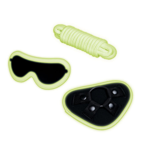 WhipSmart Glow In The Dark 4pc Strap-On Set - Glow in Dark 15.2 cm Strap-On with Eye Mask & Rope - Naughty by Nature Adult Store