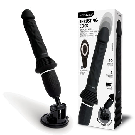 WhipSmart Thrusting Cock - Black 30 cm USB Rechargeable Thrusting Vibrator with Suction Mount - Naughty by Nature Adult Store