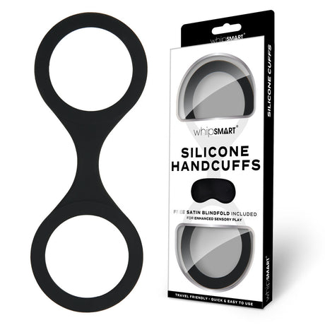 WhipSmart Silicone Handcuffs - Black - Black Restraint with Bonus Blindfold - Naughty by Nature Adult Store
