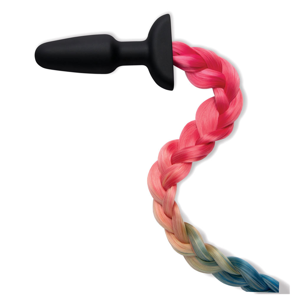 WhipSmart Furry Tales Silicone Rainbow Tail - Black 8.9 cm Butt Plug with Rainbow Tail - Naughty by Nature Adult Store