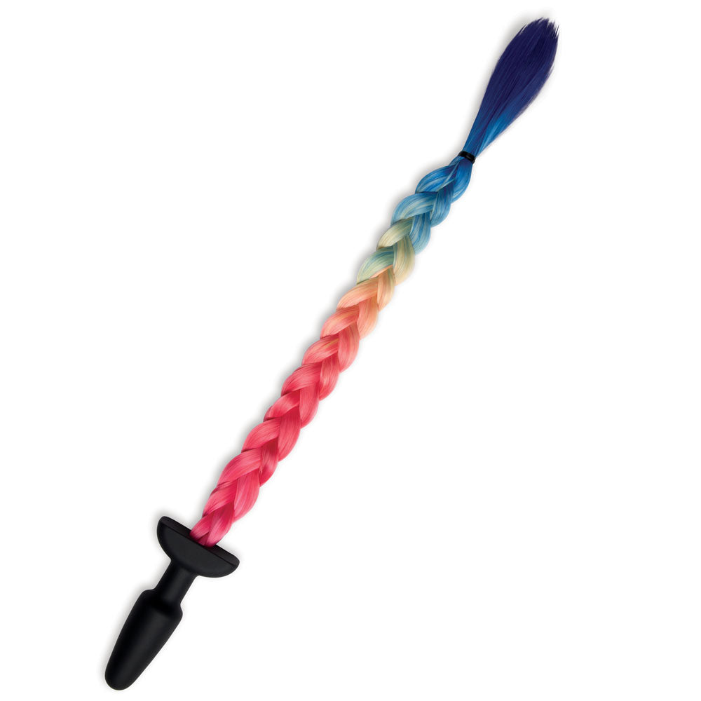 WhipSmart Furry Tales Silicone Rainbow Tail - Black 8.9 cm Butt Plug with Rainbow Tail - Naughty by Nature Adult Store