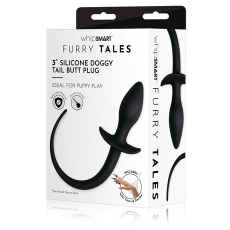 WhipSmart Furry Tales 3'' Silicone Doggy Tail Butt Plug - Black 7.6 cm Butt Plug with Doggy Tail - Naughty by Nature Adult Store