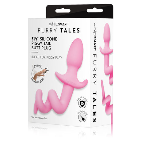 WhipSmart Furry Tales 3.5 Inch Silicone Piggy Tail Butt Plug - Pink 8.9 cm Butt Plug with Pig Tail - Naughty by Nature Adult Store