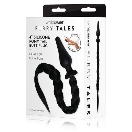 WhipSmart Furry Tales 4 Inch Silicone Pony Tail Butt Plug - Black 10.1 cm Butt Plug with Black Pony Tail - Naughty by Nature Adult Store