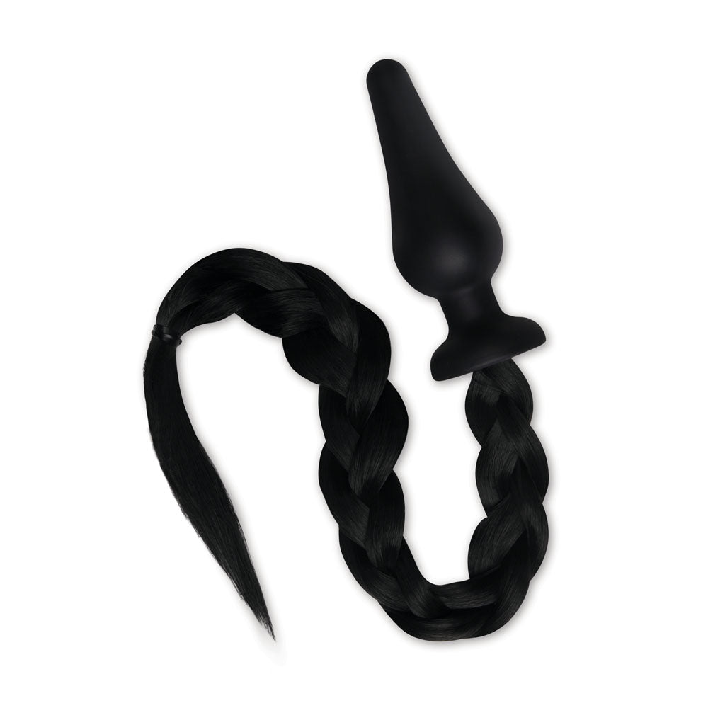 WhipSmart Furry Tales 4 Inch Silicone Pony Tail Butt Plug - Black 10.1 cm Butt Plug with Black Pony Tail - Naughty by Nature Adult Store