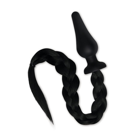 WhipSmart Furry Tales 4 Inch Silicone Pony Tail Butt Plug - Black 10.1 cm Butt Plug with Black Pony Tail - Naughty by Nature Adult Store