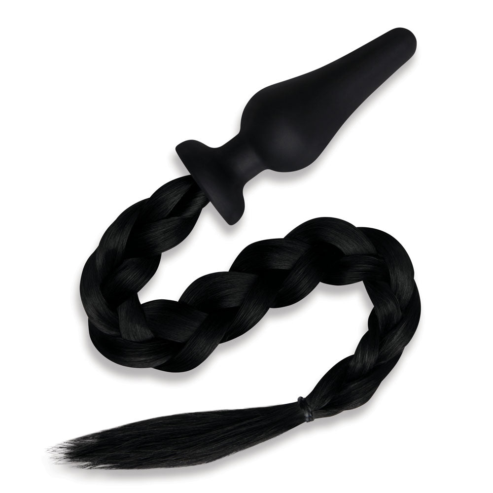 WhipSmart Furry Tales 4 Inch Silicone Pony Tail Butt Plug - Black 10.1 cm Butt Plug with Black Pony Tail - Naughty by Nature Adult Store