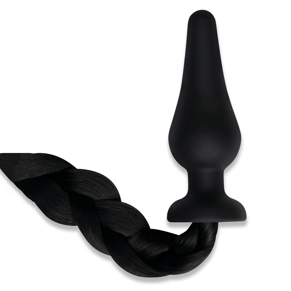 WhipSmart Furry Tales 4 Inch Silicone Pony Tail Butt Plug - Black 10.1 cm Butt Plug with Black Pony Tail - Naughty by Nature Adult Store