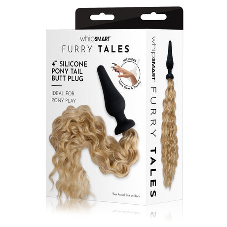 WhipSmart Furry Tales 4 Inch Silicone Pony Tail Butt Plug - Black 10.1 cm Butt Plug with Blonde Pony Tail - Naughty by Nature Adult Store