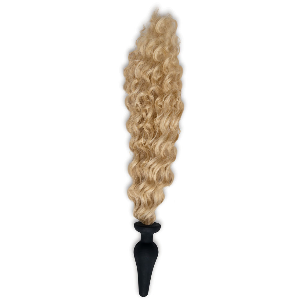 WhipSmart Furry Tales 4 Inch Silicone Pony Tail Butt Plug - Black 10.1 cm Butt Plug with Blonde Pony Tail - Naughty by Nature Adult Store