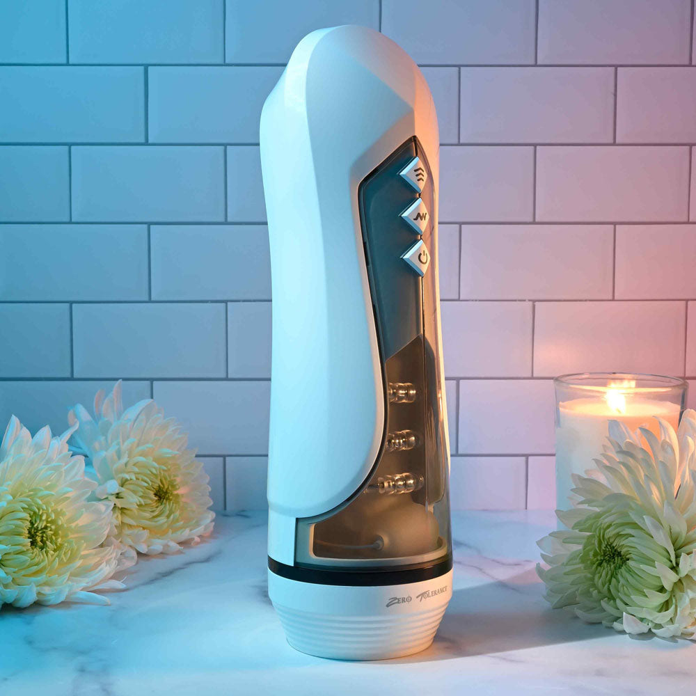 Zero Tolerance STROKING BUDDY - White USB Rechargeable Vibrating & Thrusting Stroker - Naughty by Nature Adult Store