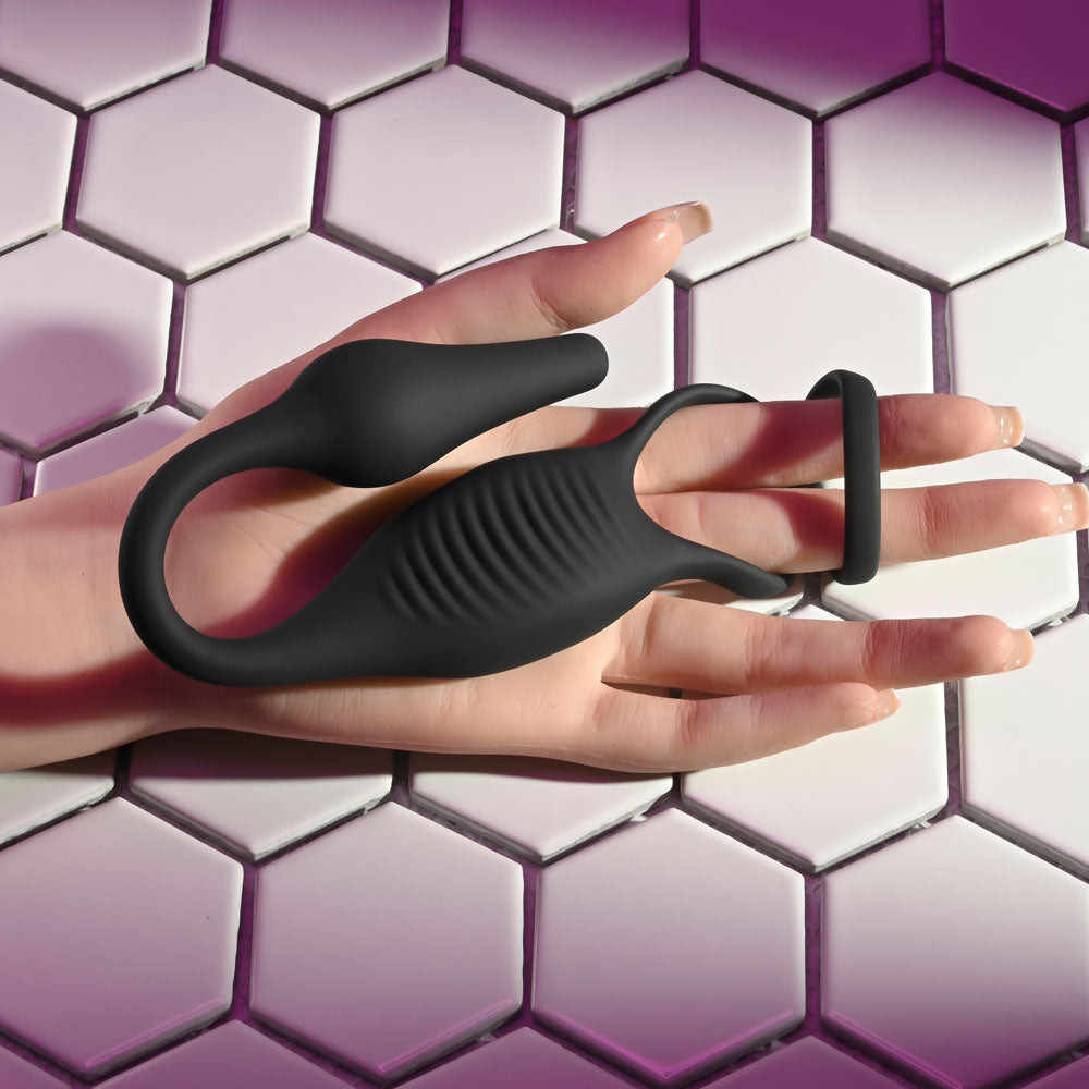 Zero Tolerance PLUG & TUG - Black USB Rechargeable Vibrating Cock Ring with Anal Plug - Naughty by Nature Adult Store