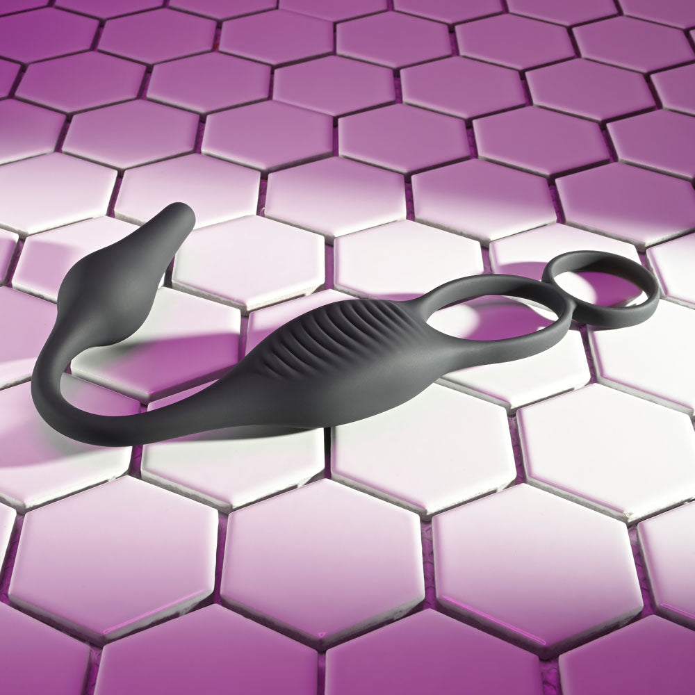 Zero Tolerance PLUG & TUG - Black USB Rechargeable Vibrating Cock Ring with Anal Plug - Naughty by Nature Adult Store