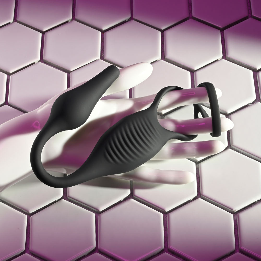 Zero Tolerance PLUG & TUG - Black USB Rechargeable Vibrating Cock Ring with Anal Plug - Naughty by Nature Adult Store