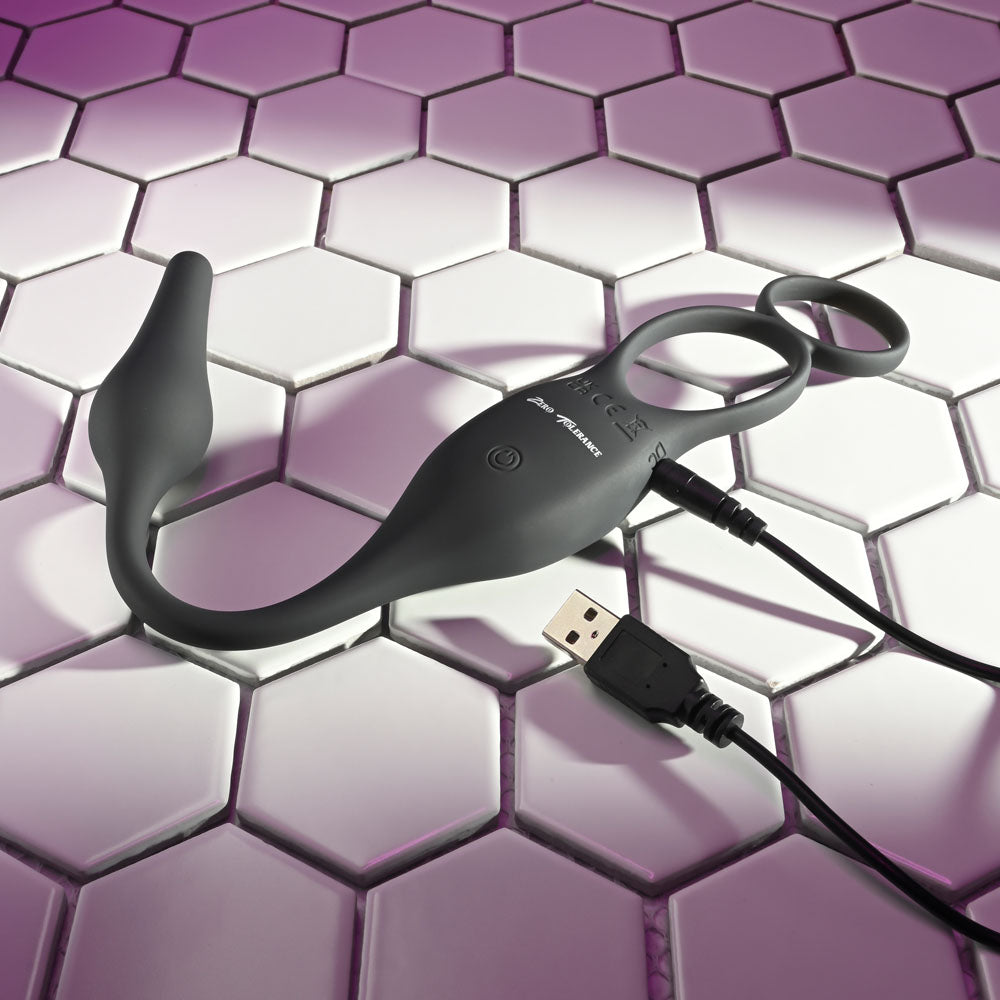 Zero Tolerance PLUG & TUG - Black USB Rechargeable Vibrating Cock Ring with Anal Plug - Naughty by Nature Adult Store