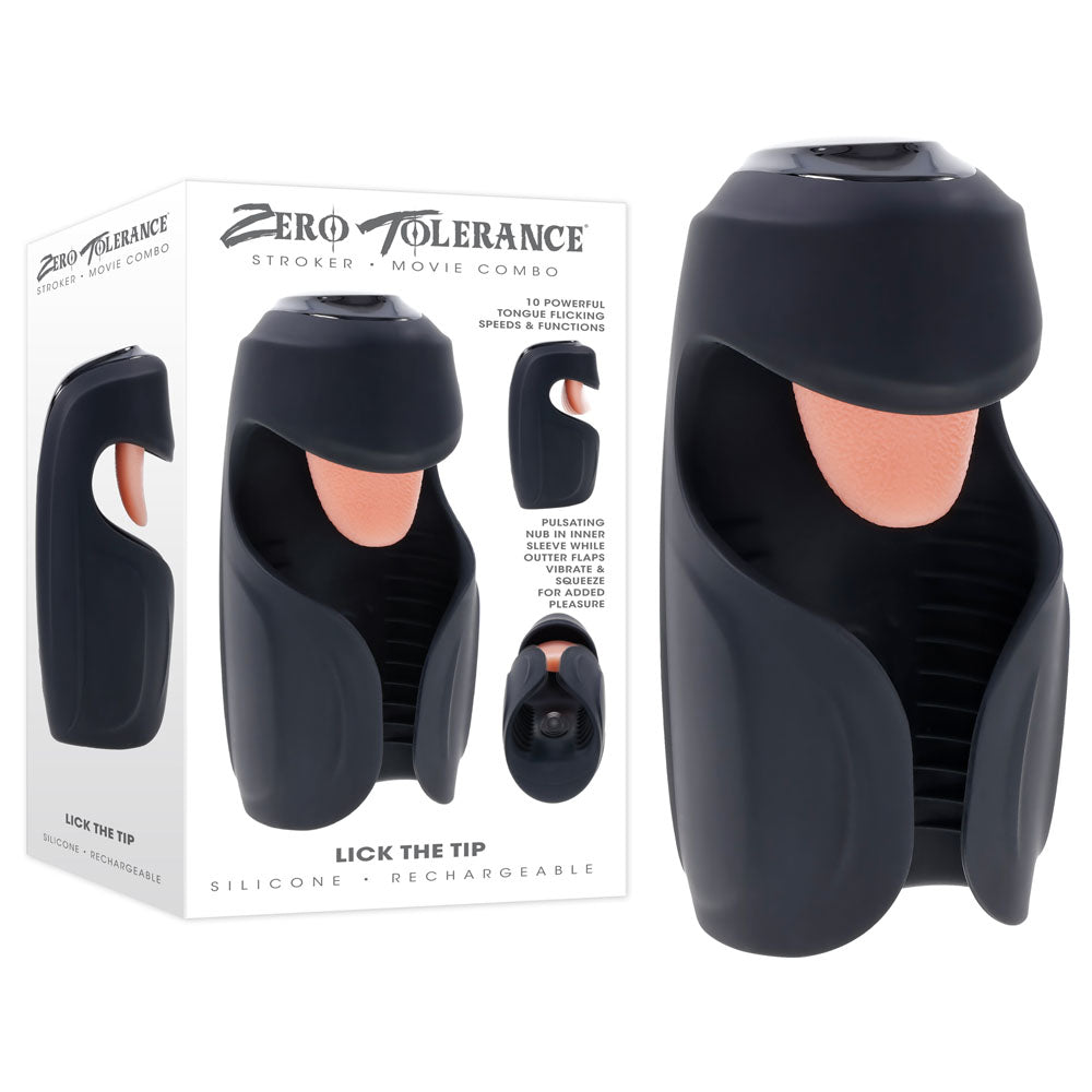 Zero Tolerance LICK THE TIP - Black USB Rechargeable Vibrating & Flicking Masturbator - Naughty by Nature Adult Store